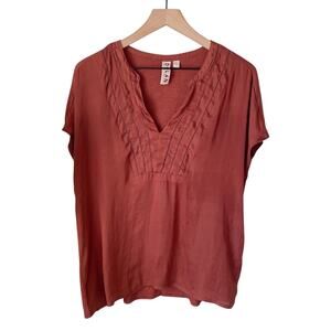 Anthropologie Rust Red Dolan Blouse Flowy Soft Casual‎ V Neck Tee Size XS
